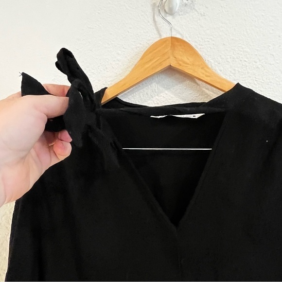 Zara black textured tiered mini dress with bow detail size X-Large - Picture 6 of 12